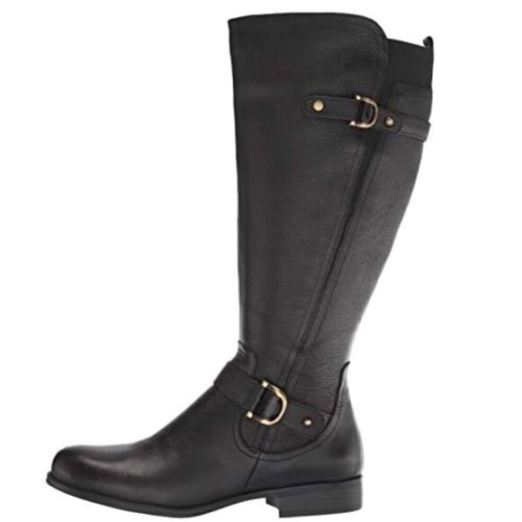 NATURALIZER Jillian Black Tall Knee High Leather Riding Boot Zipper Elastic 8.5M - Picture 1 of 16